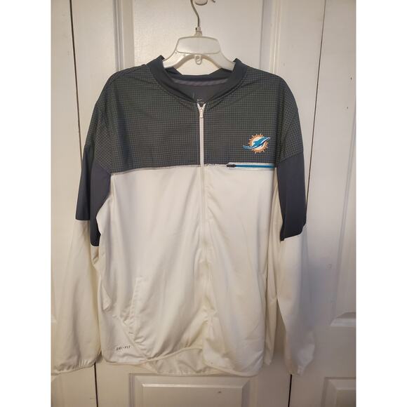 Nike Miami Dolphins Jacket Mens XXL White NFL On Field Dri Fit Full Zip * - Picture 1 of 3
